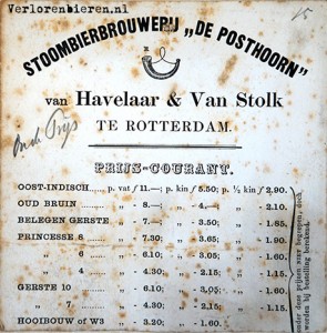 Price list Posthoorn Rotterdam 1873