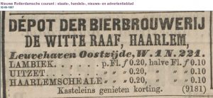NRC 2-6-1867: advert for a Dutch brewery making lambiek, uitzet and ale.