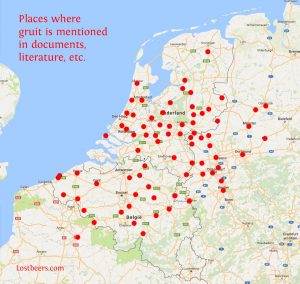 Map - Places where gruit is mentioned