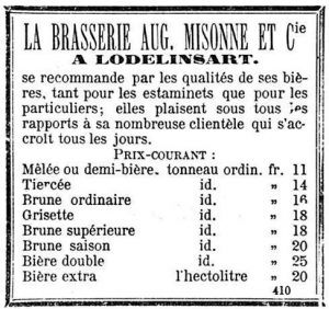 An add showing a 'brown saison'. Gazette de Charleroi 4-1-1883.