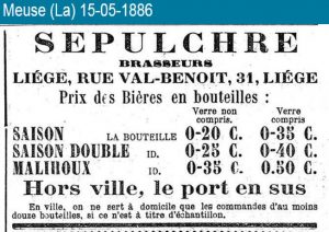 Saison and double saison on sale in Liège, 1886. 19th century evidence for saison in Liège is overwhelming, while in Hainaut it seemed almost non-existent by comparison.