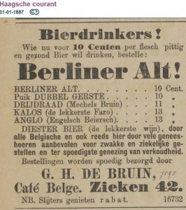 Café Belge in The Hague recommends 'hearty and healthy' Berliner Alt, 1887.