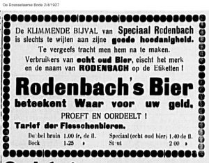 Rodenbach's product range in the 1920s: Double brown and Speciaal old beer, but also bock and stout. De Rousselaarse Bode 4-2-1927